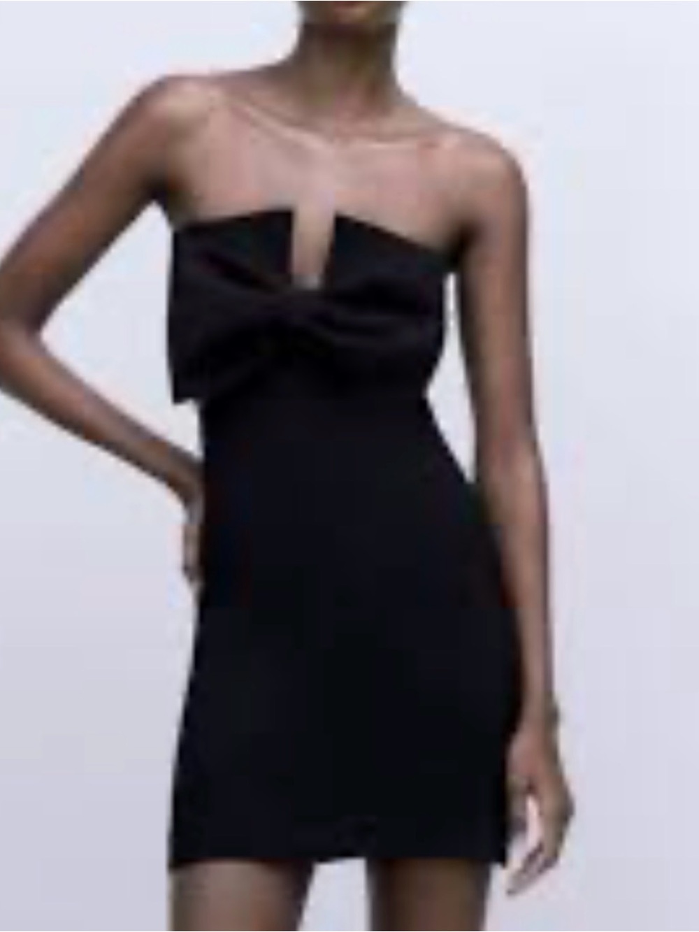 Zara Black Strapless Mini Dress with Front Bow
